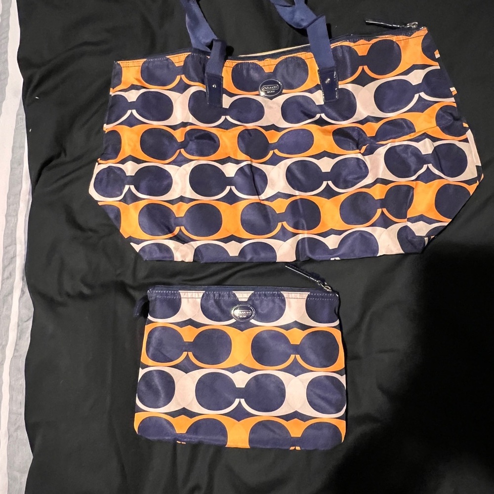 Coach Blue and Orange Tote Bag Set